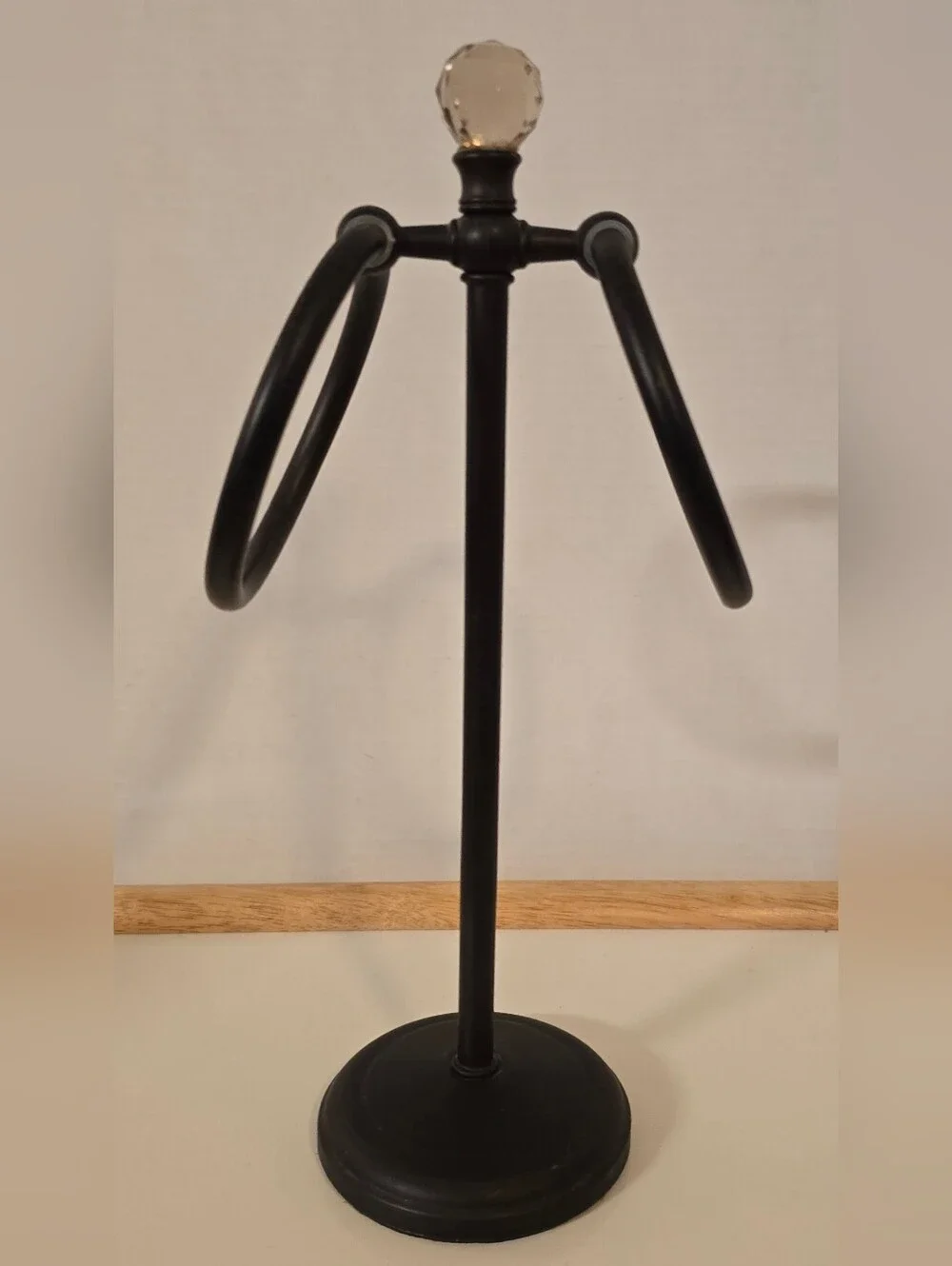 Elegant Oil Rubbed Bronze Hand Towel Holder Stand with Crystal Ball Topper - 13”